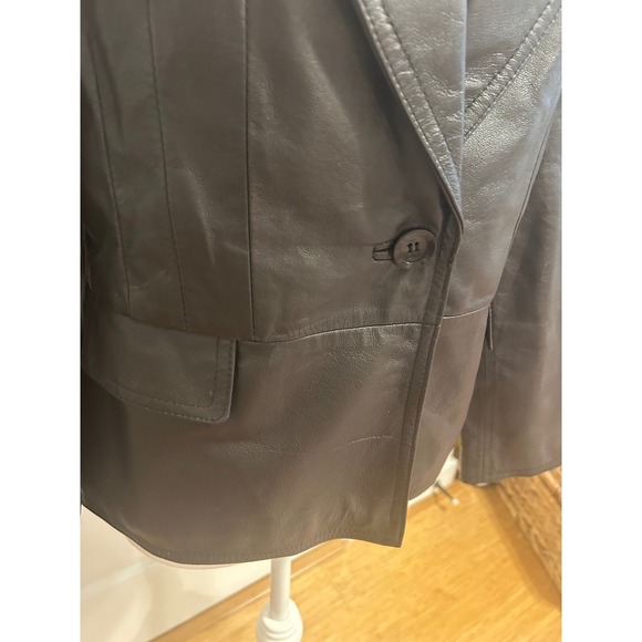 Vintage Kim Roger's Small chocolate brown leather Jacket coat blazer one button - Picture 5 of 9
